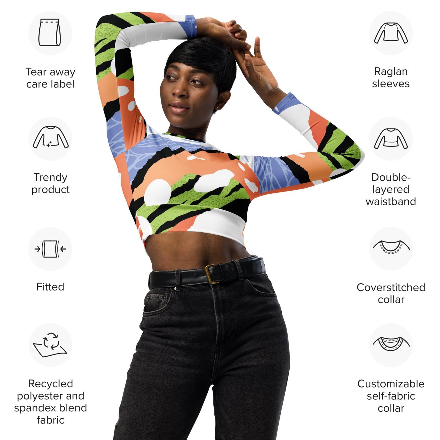 Recycled long-sleeve crop top