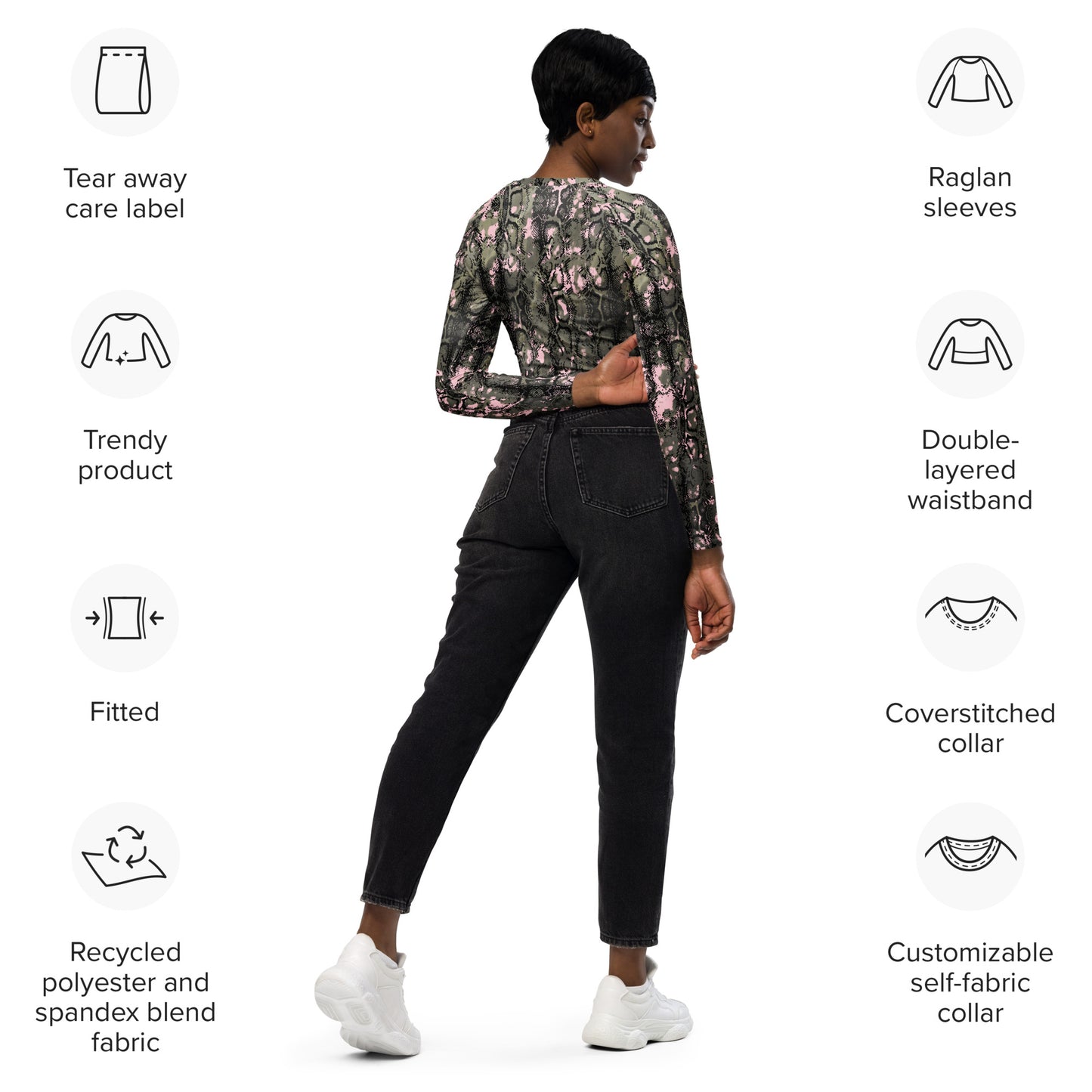 Recycled long-sleeve crop top
