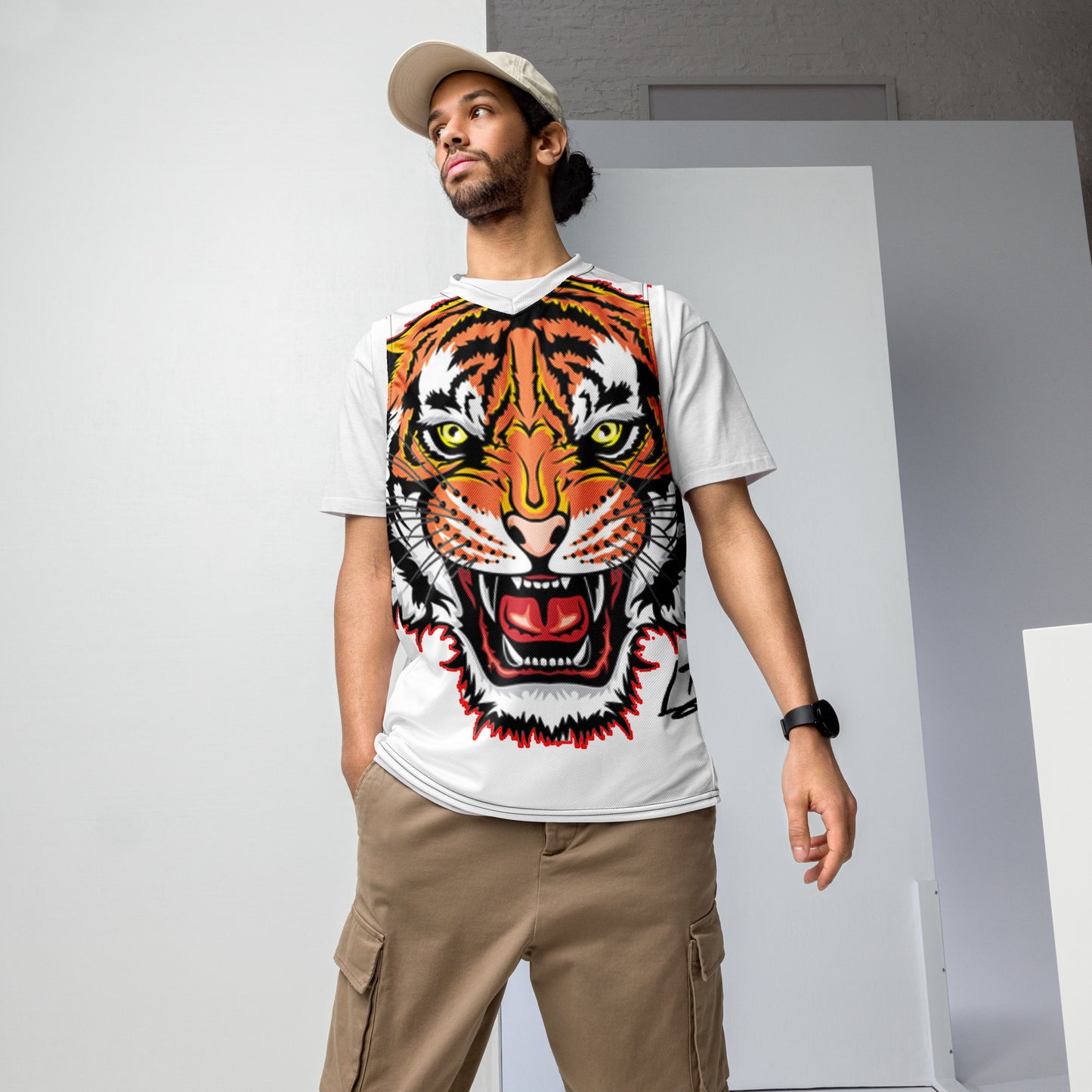 Recycled unisex basketball jersey tiger big front