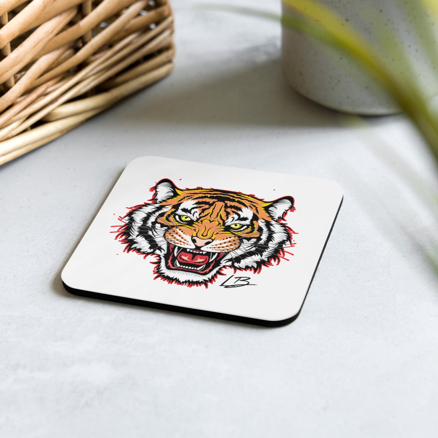 Cork-back coaster tiger simple