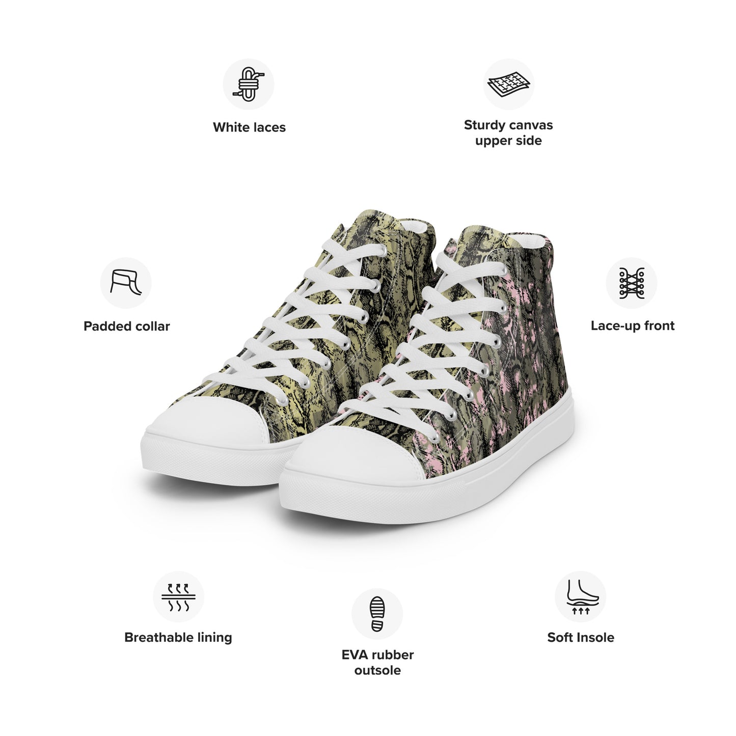 Men’s high top canvas shoes mix match snakey
