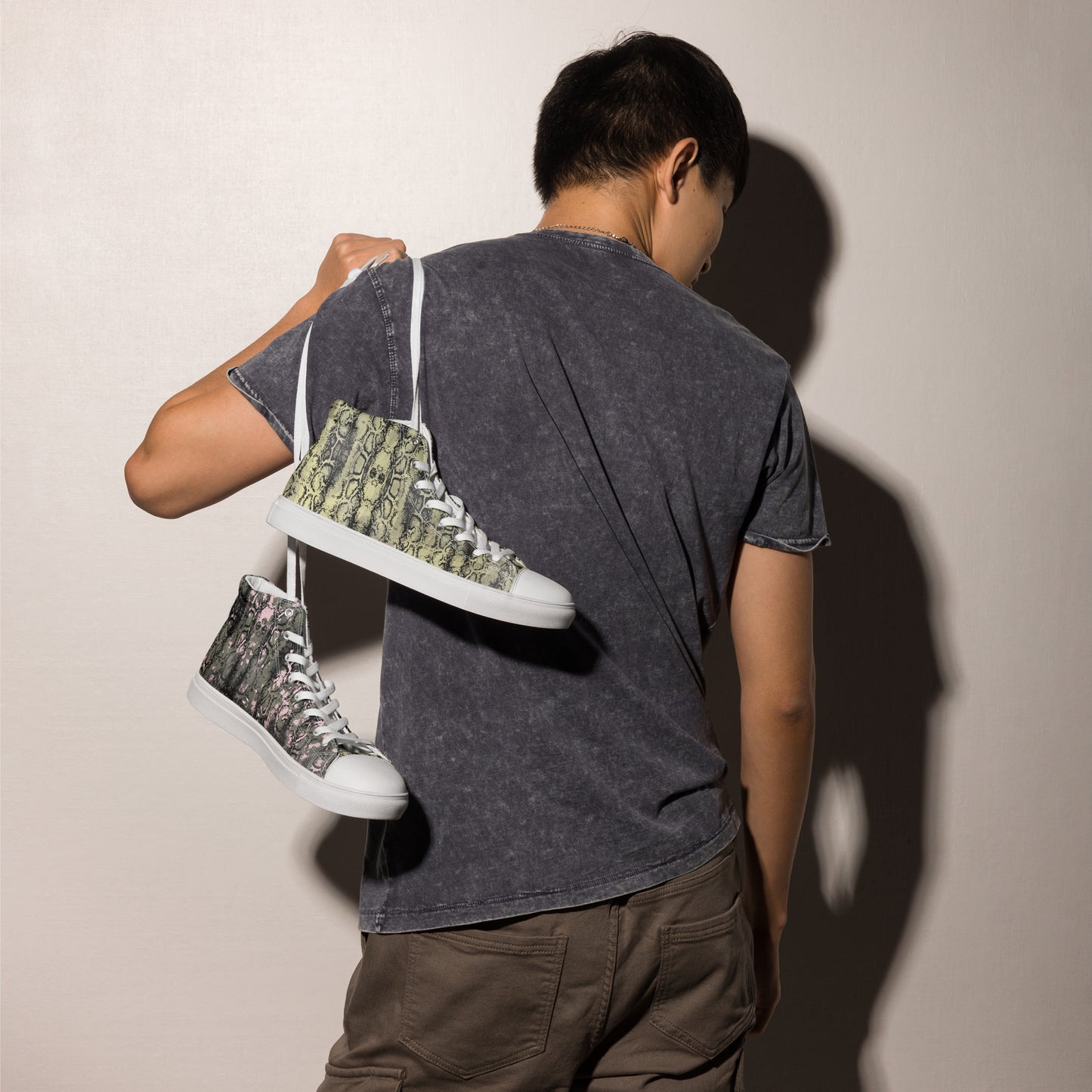 Men’s high top canvas shoes mix match snakey