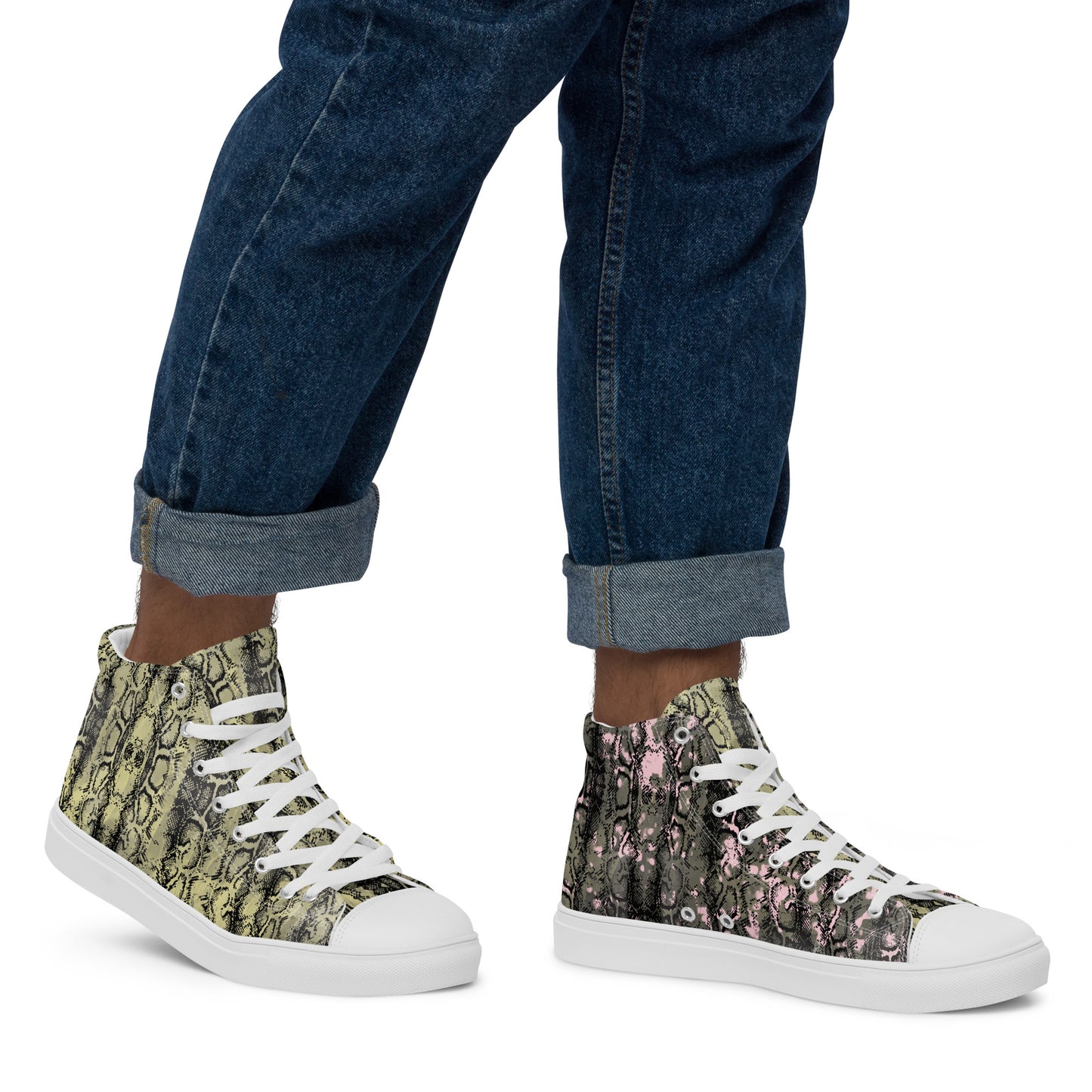 Men’s high top canvas shoes mix match snakey