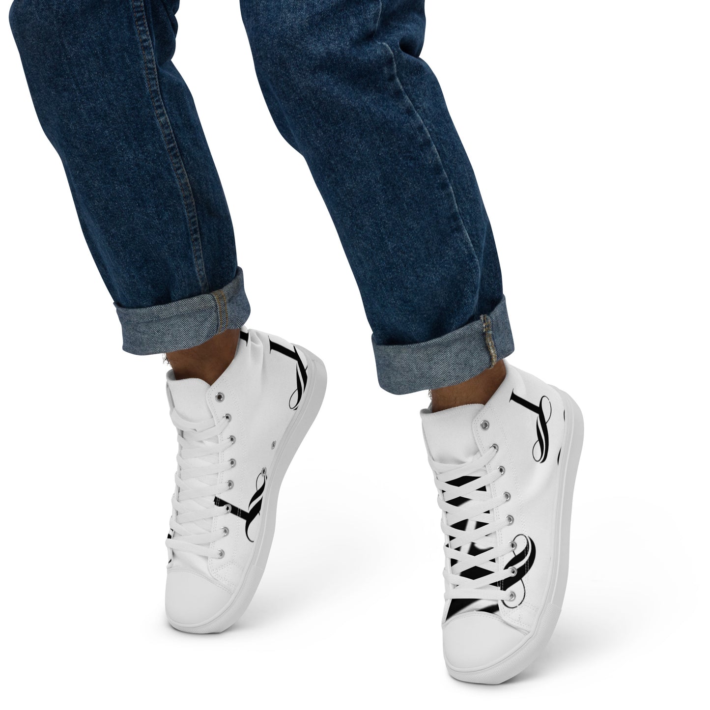 Men’s high top canvas shoes large facing big cursive L