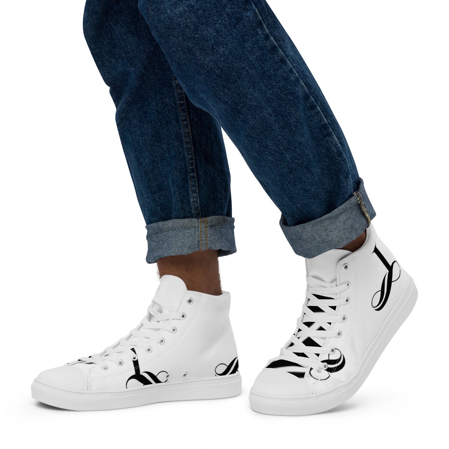 Men’s high top canvas shoes large facing big cursive L