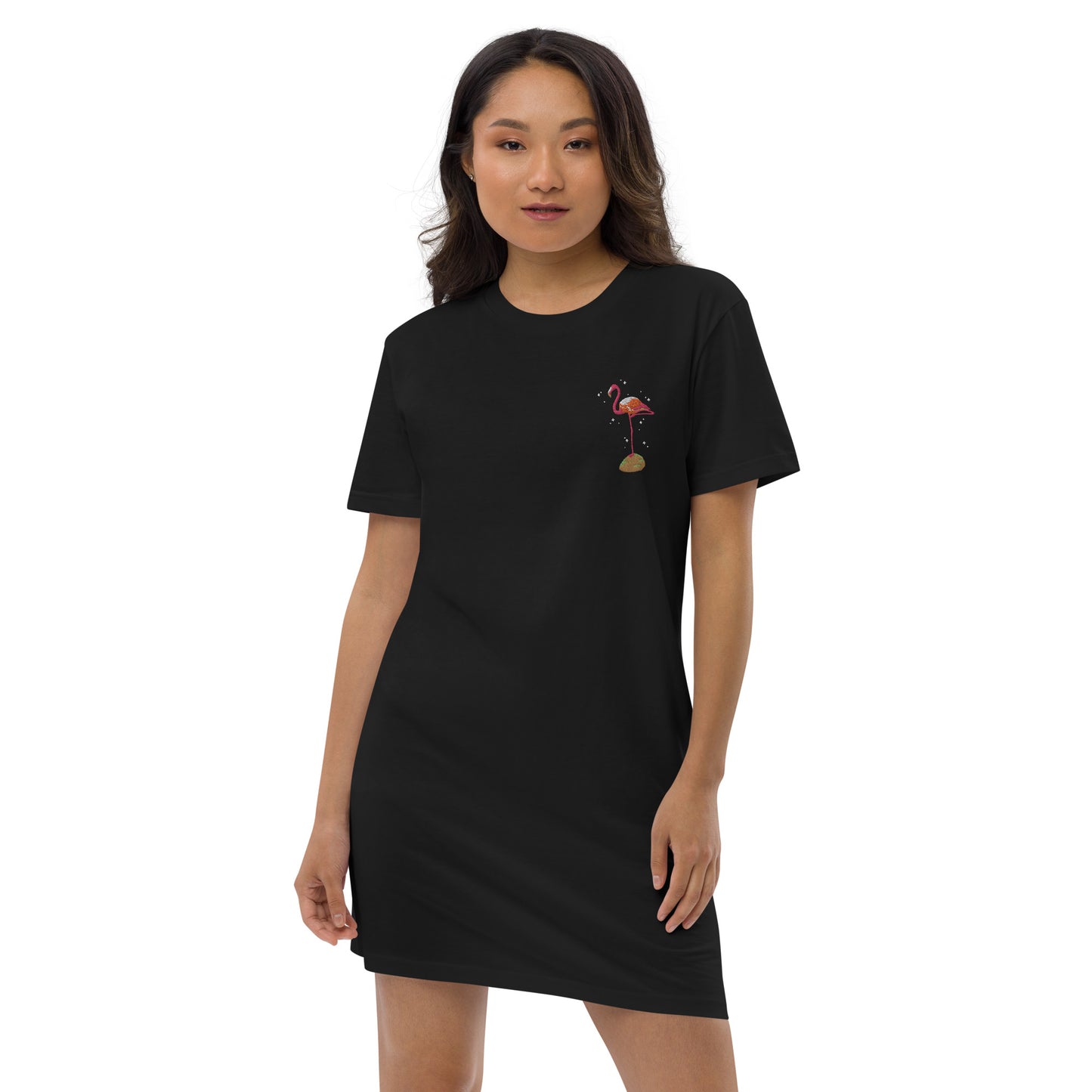Organic cotton t-shirt dress flamingo 🦩