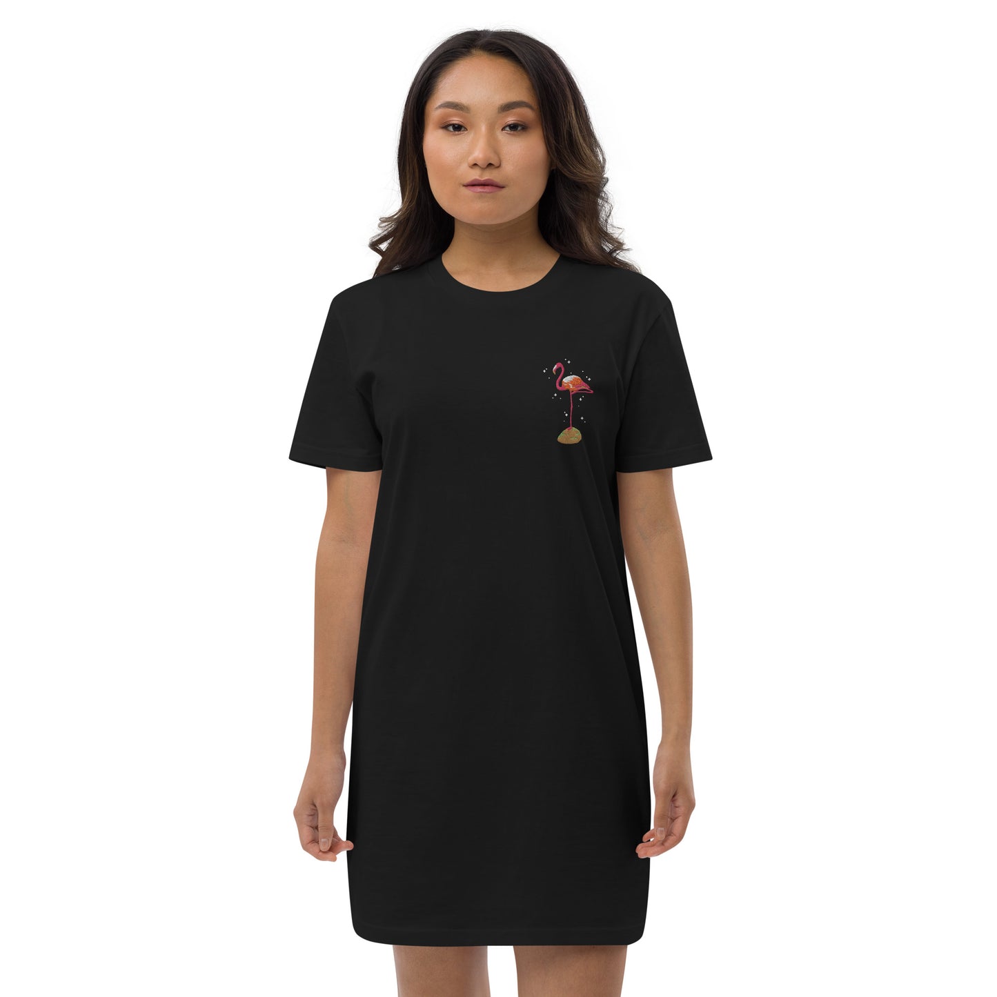 Organic cotton t-shirt dress flamingo 🦩