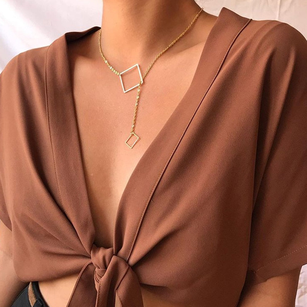 Hollow Square Pendant Necklace