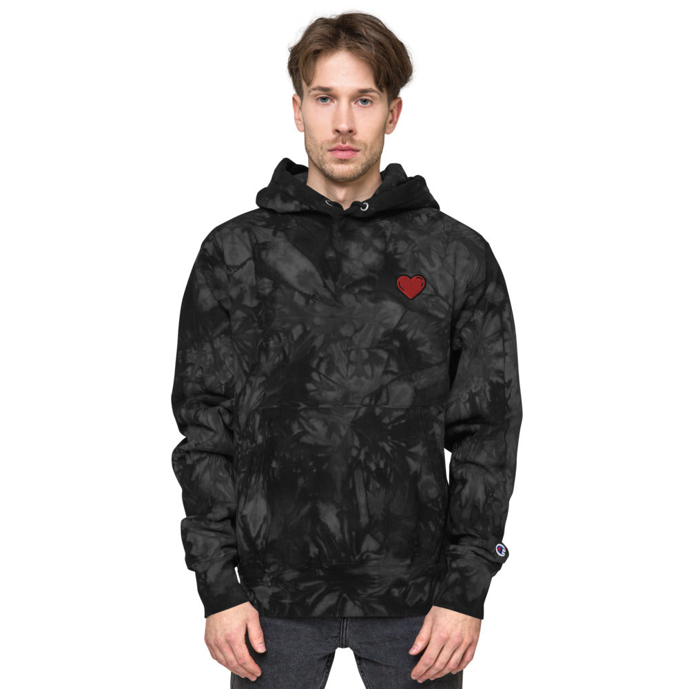 Unisex Champion tie-dye hoodie heart red
