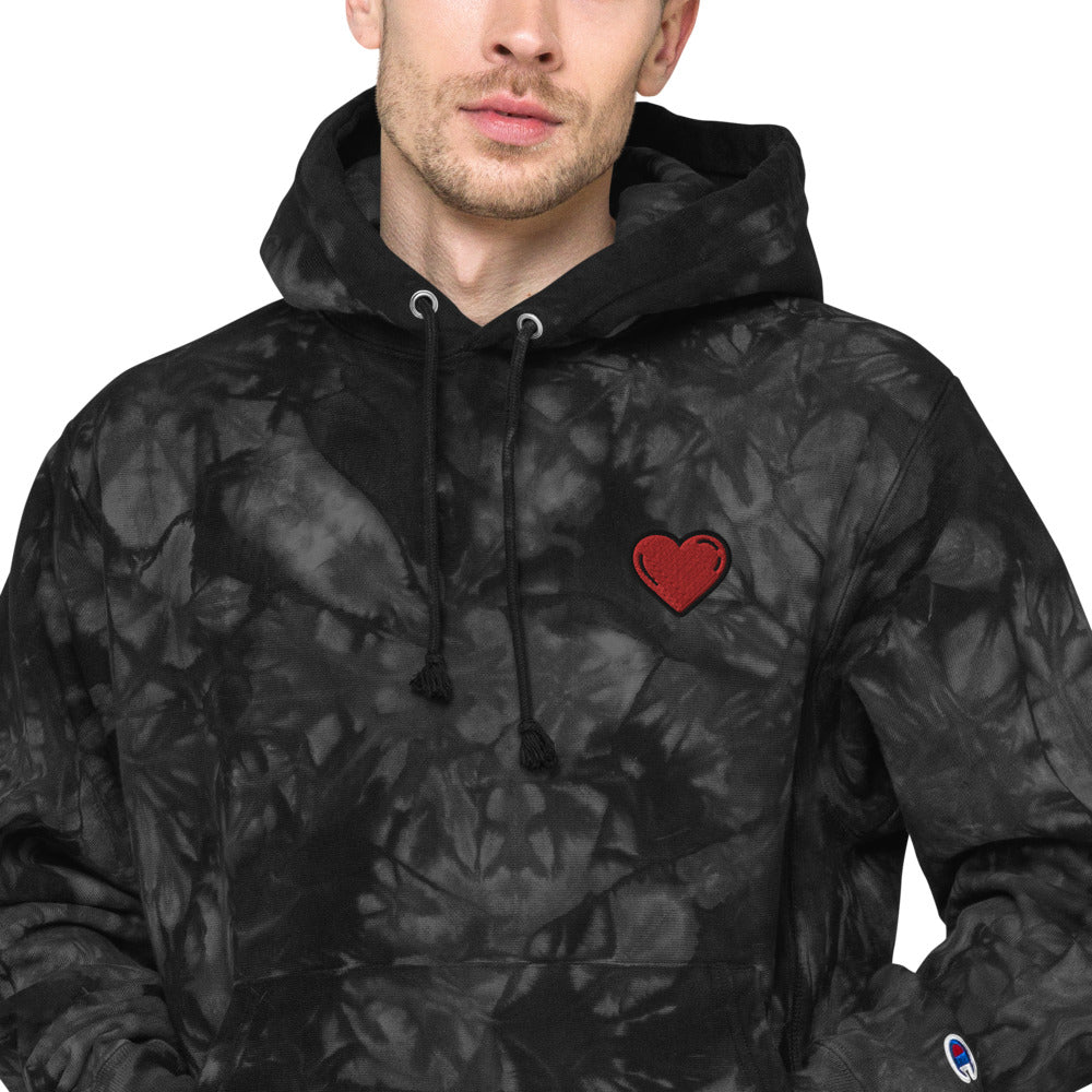 Unisex Champion tie-dye hoodie heart red