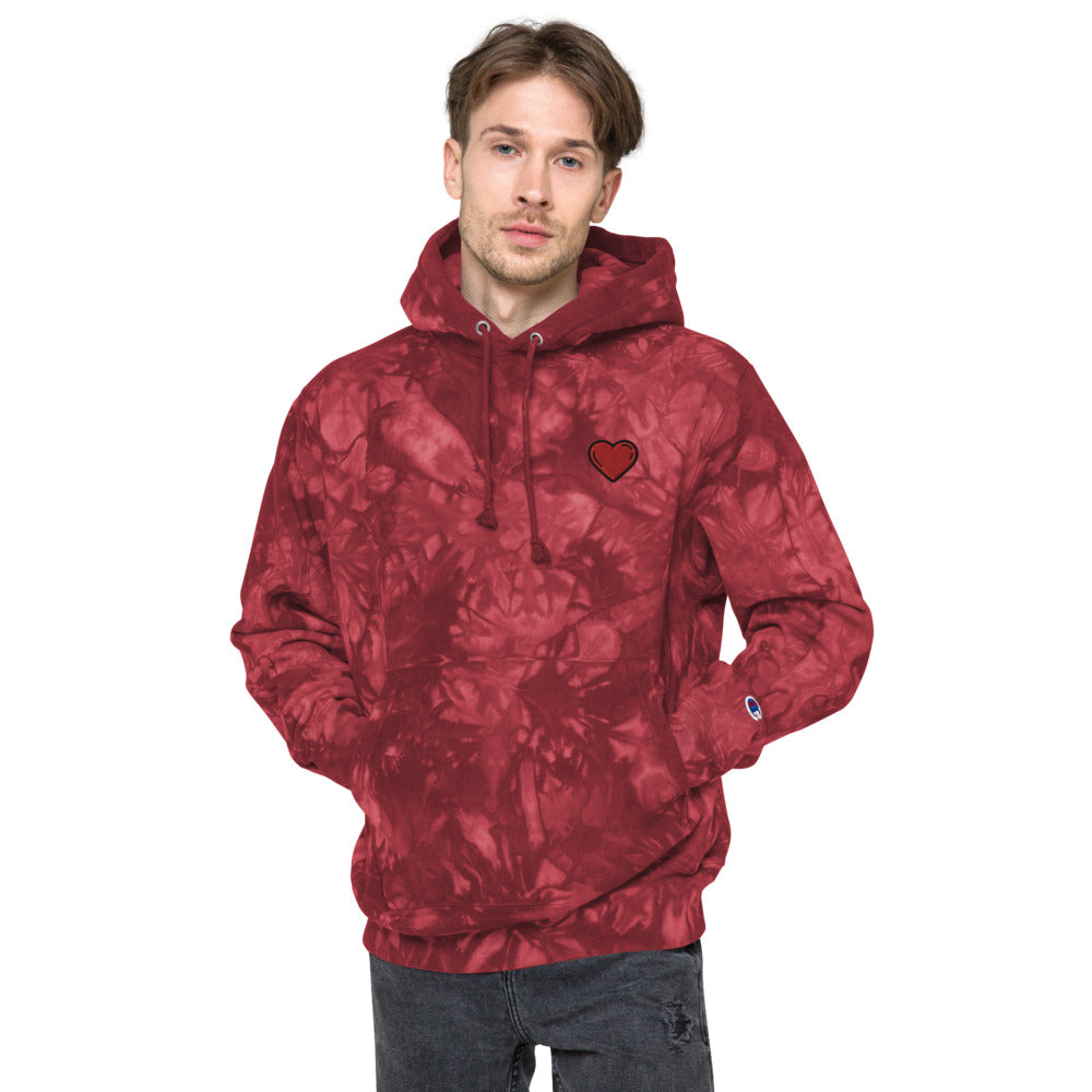 Unisex Champion tie-dye hoodie heart red
