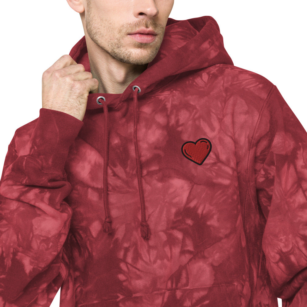 Unisex Champion tie-dye hoodie heart red