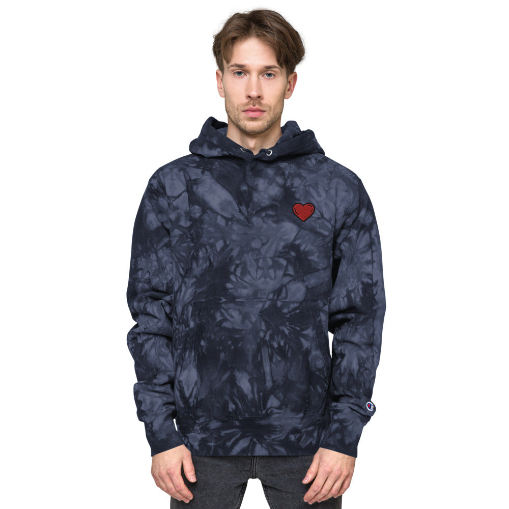 Unisex Champion tie-dye hoodie heart red