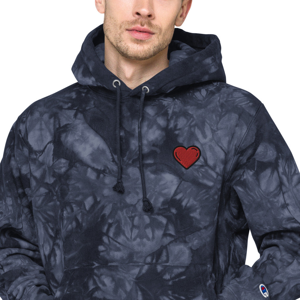 Unisex Champion tie-dye hoodie heart red