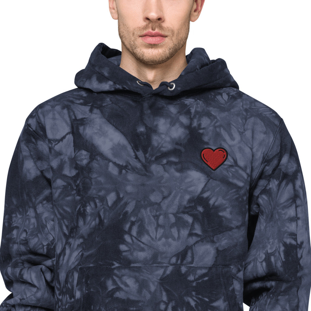 Unisex Champion tie-dye hoodie heart red
