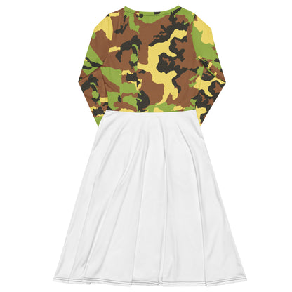 All-over print long sleeve midi dress