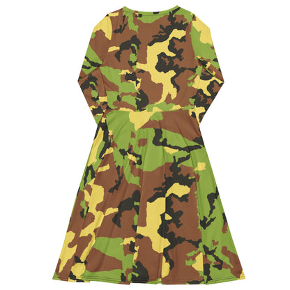 All-over print long sleeve midi dress