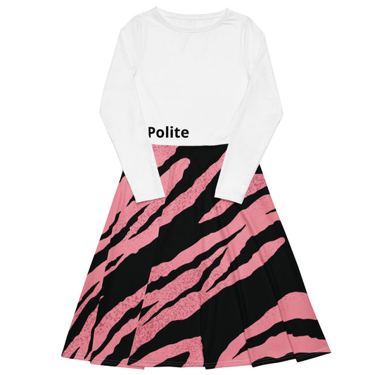 All-over print long sleeve midi dress