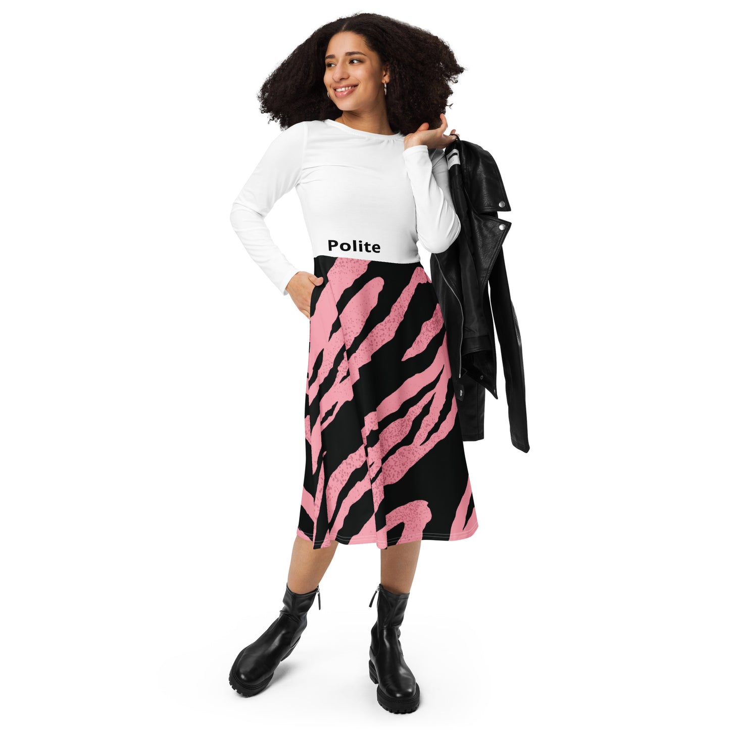 All-over print long sleeve midi dress
