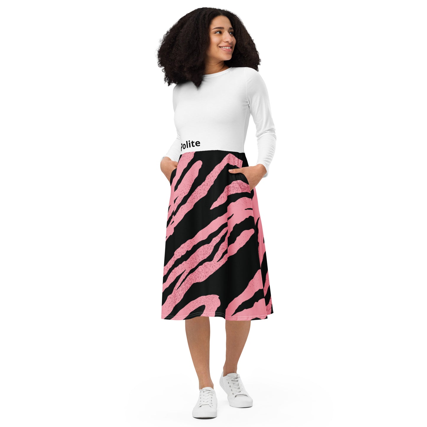 All-over print long sleeve midi dress