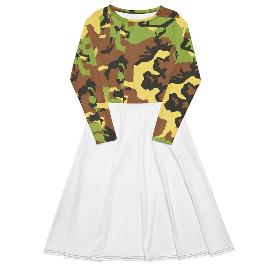 All-over print long sleeve midi dress