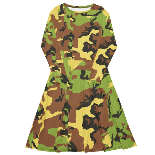All-over print long sleeve midi dress