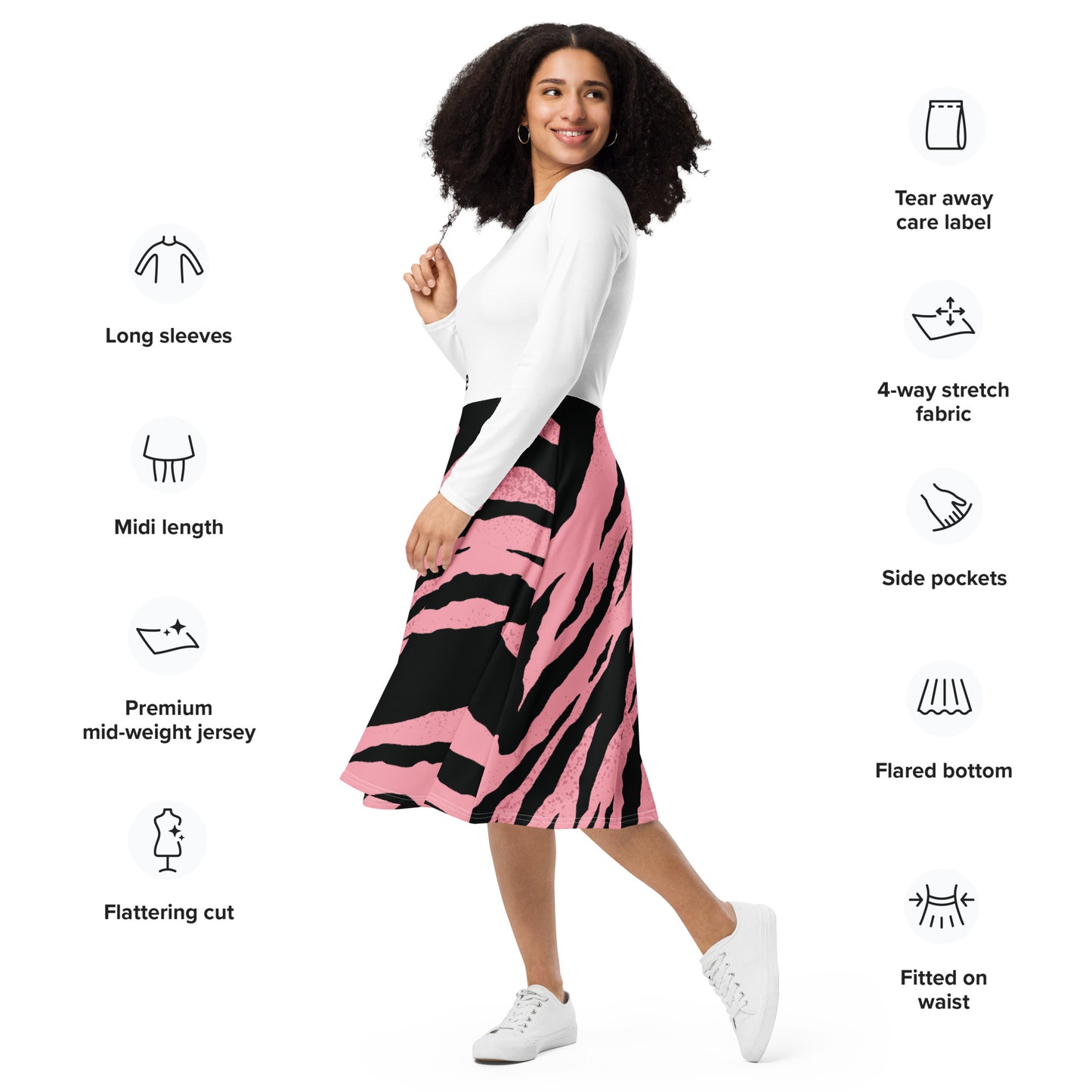 All-over print long sleeve midi dress