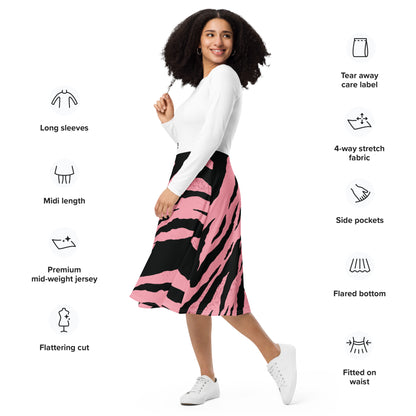 All-over print long sleeve midi dress