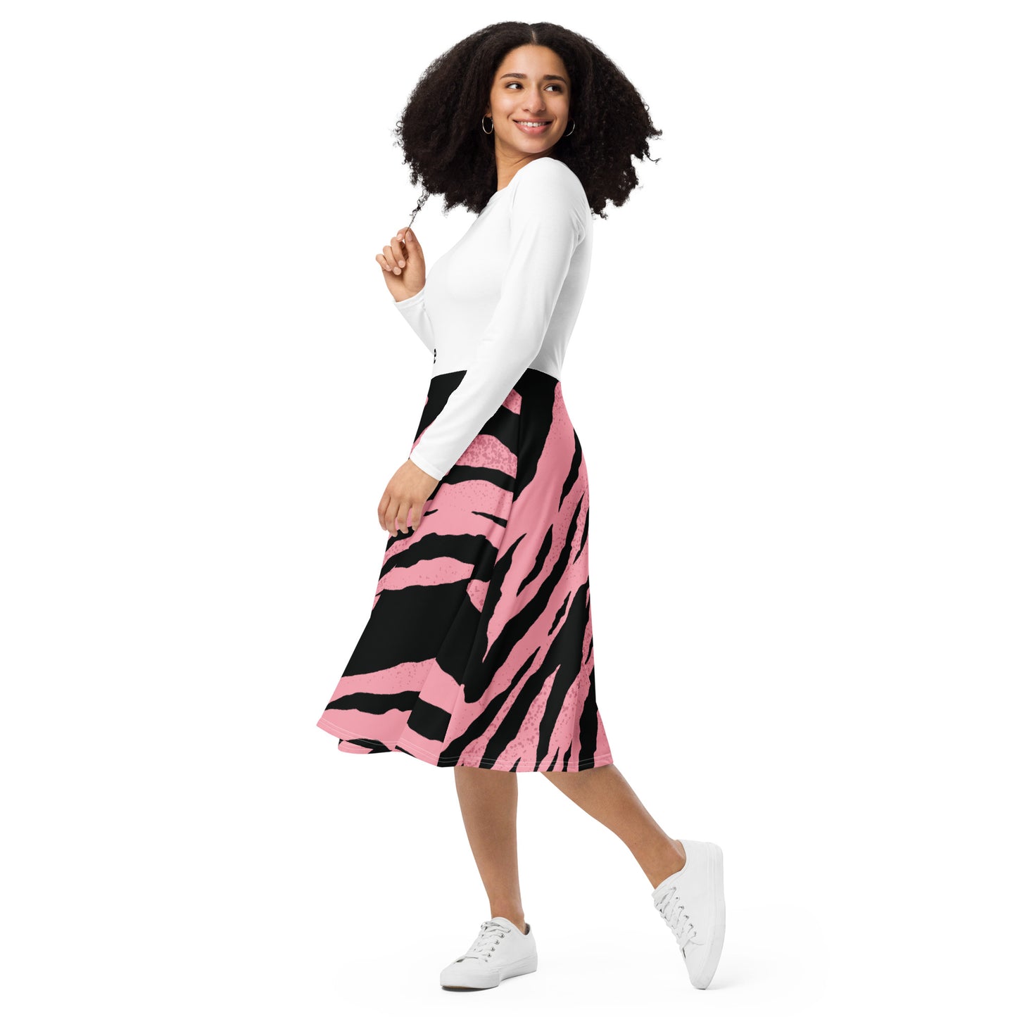 All-over print long sleeve midi dress