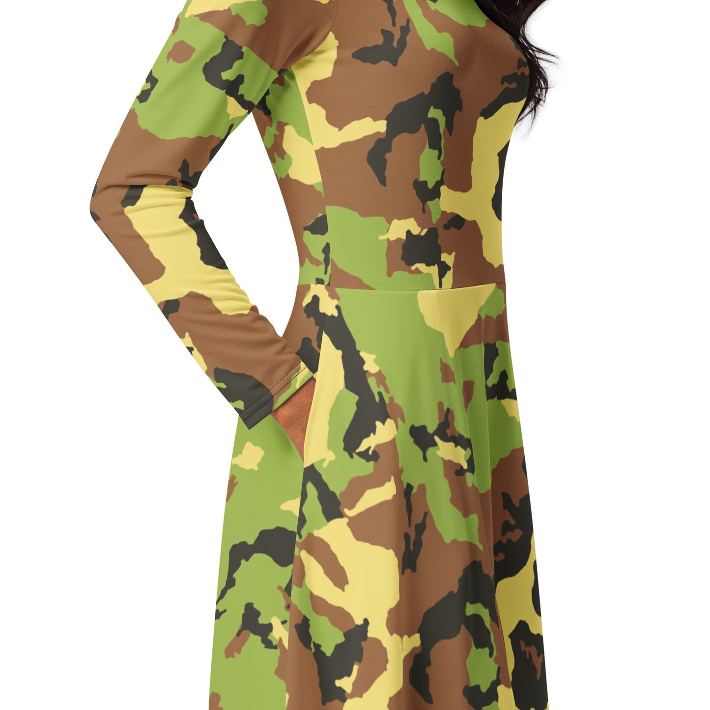 All-over print long sleeve midi dress