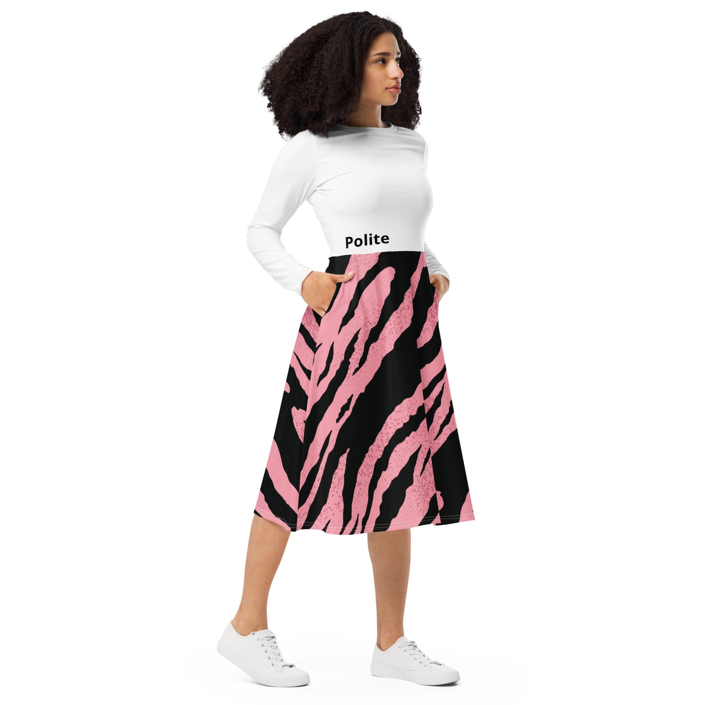 All-over print long sleeve midi dress