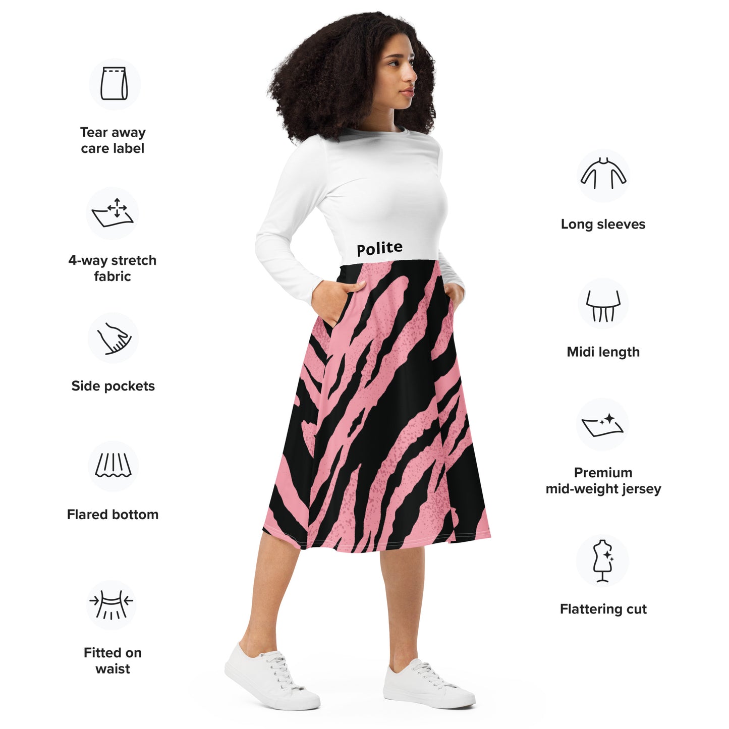 All-over print long sleeve midi dress