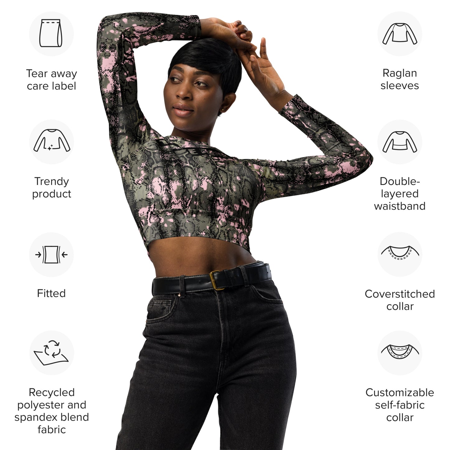 Recycled long-sleeve crop top