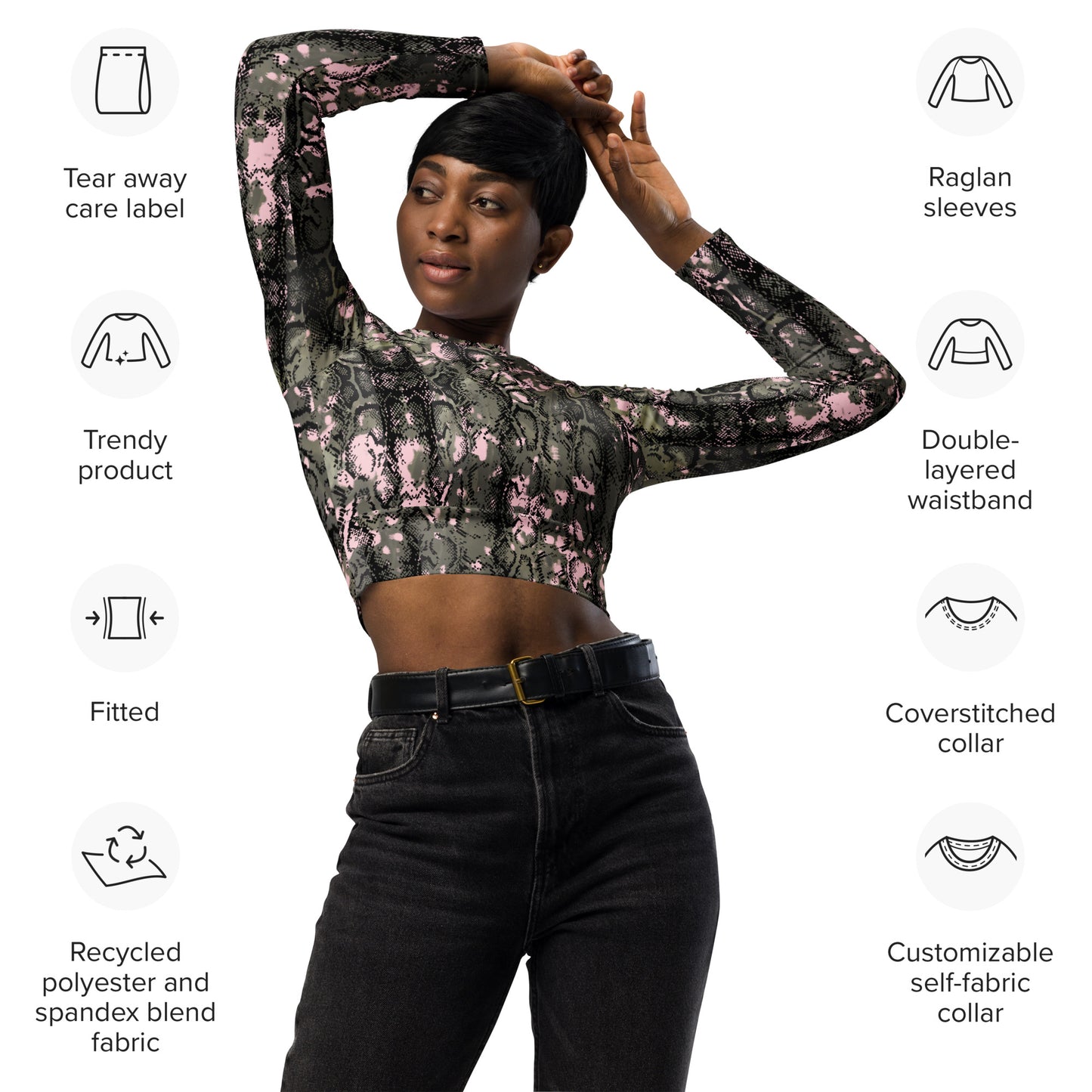 Recycled long-sleeve crop top