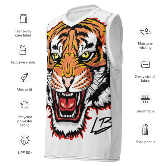 Recycled unisex basketball jersey tiger big front