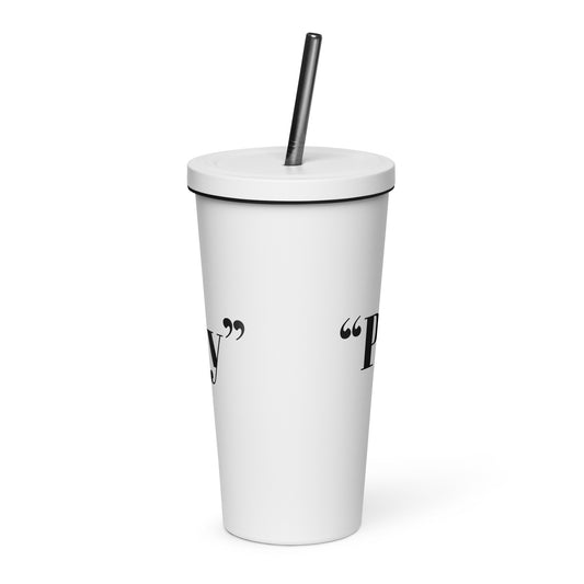 Insulated tumbler with a straw