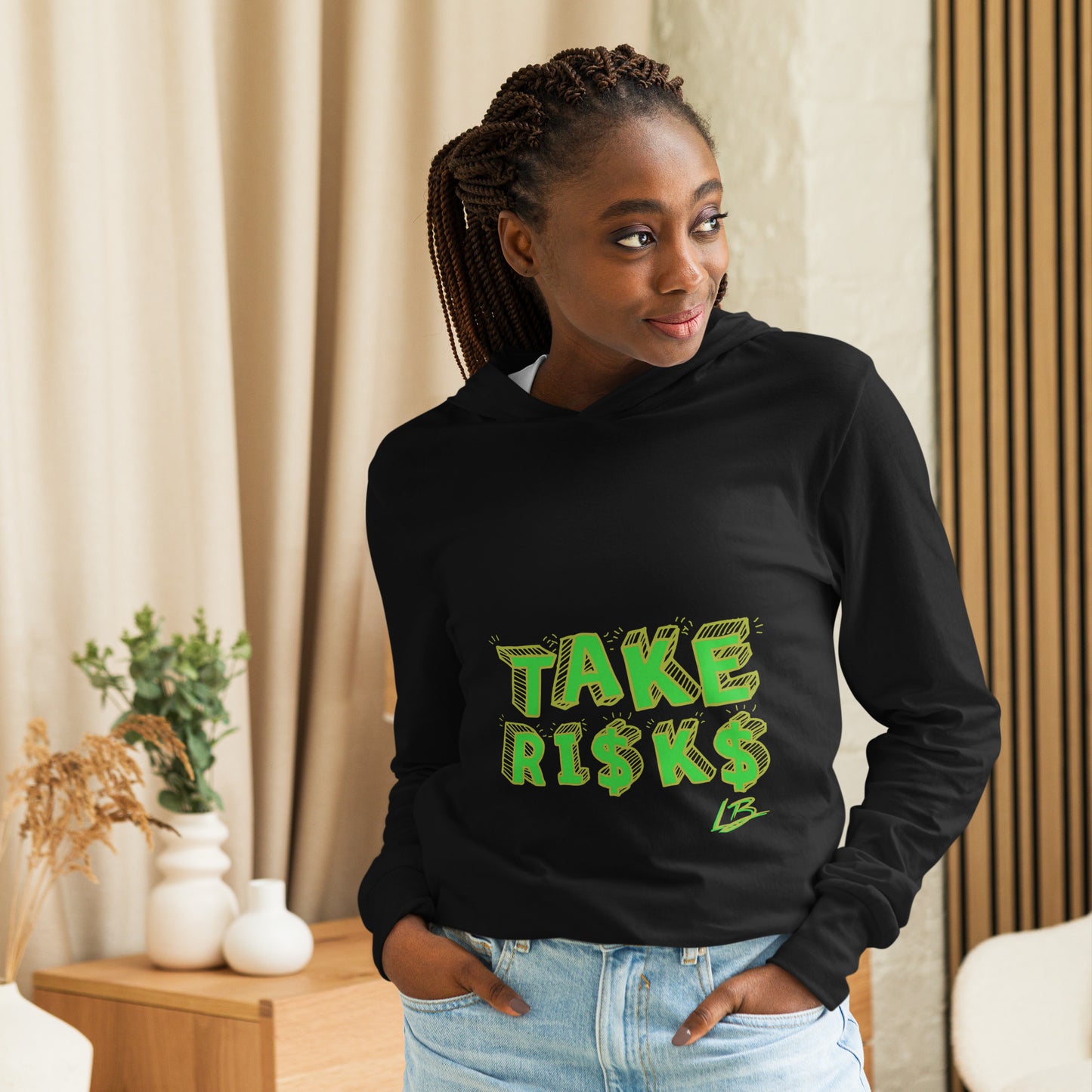 Hooded long-sleeve tee low hanging takerisks