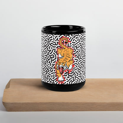 Black Glossy Mug tiger