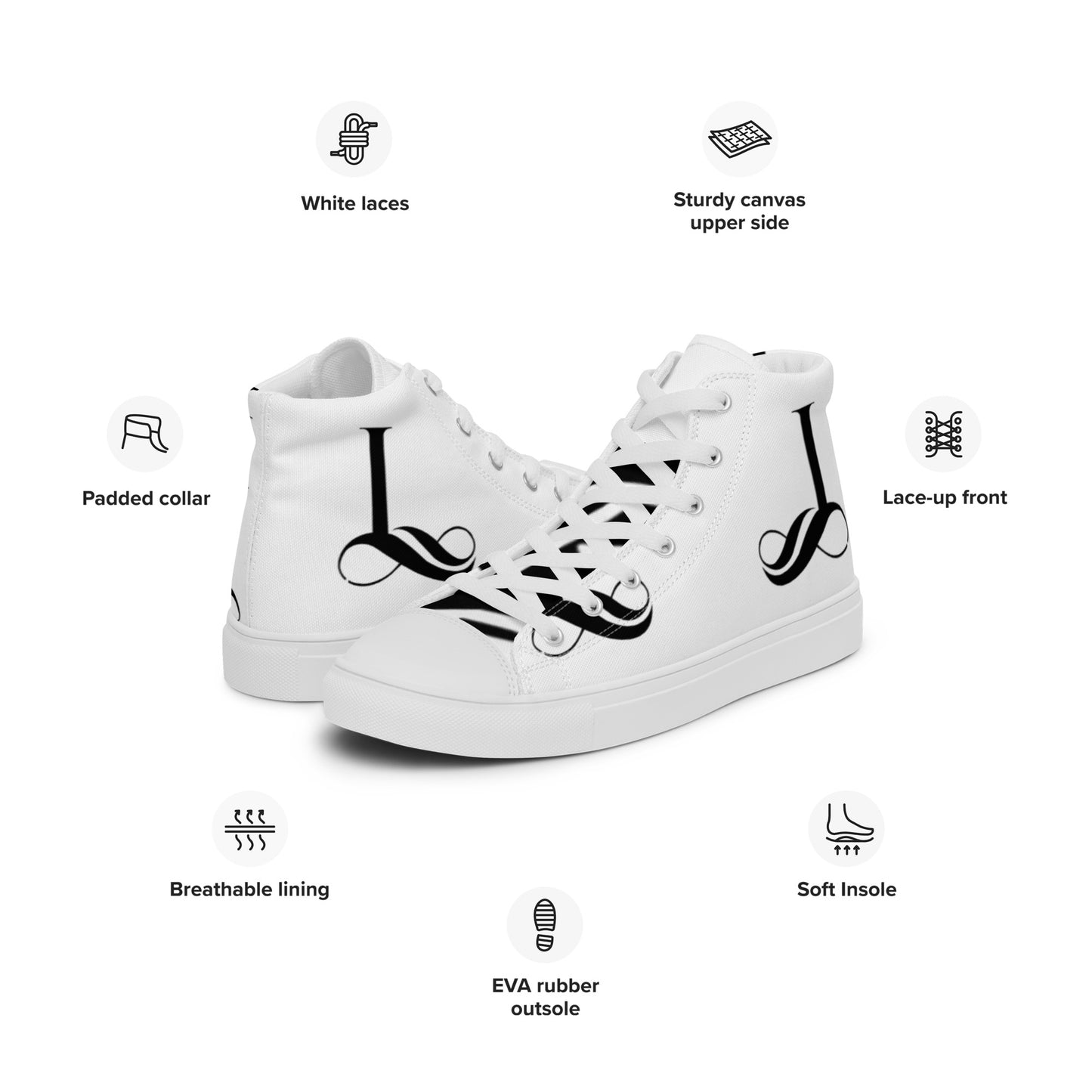 Men’s high top canvas shoes large facing big cursive L