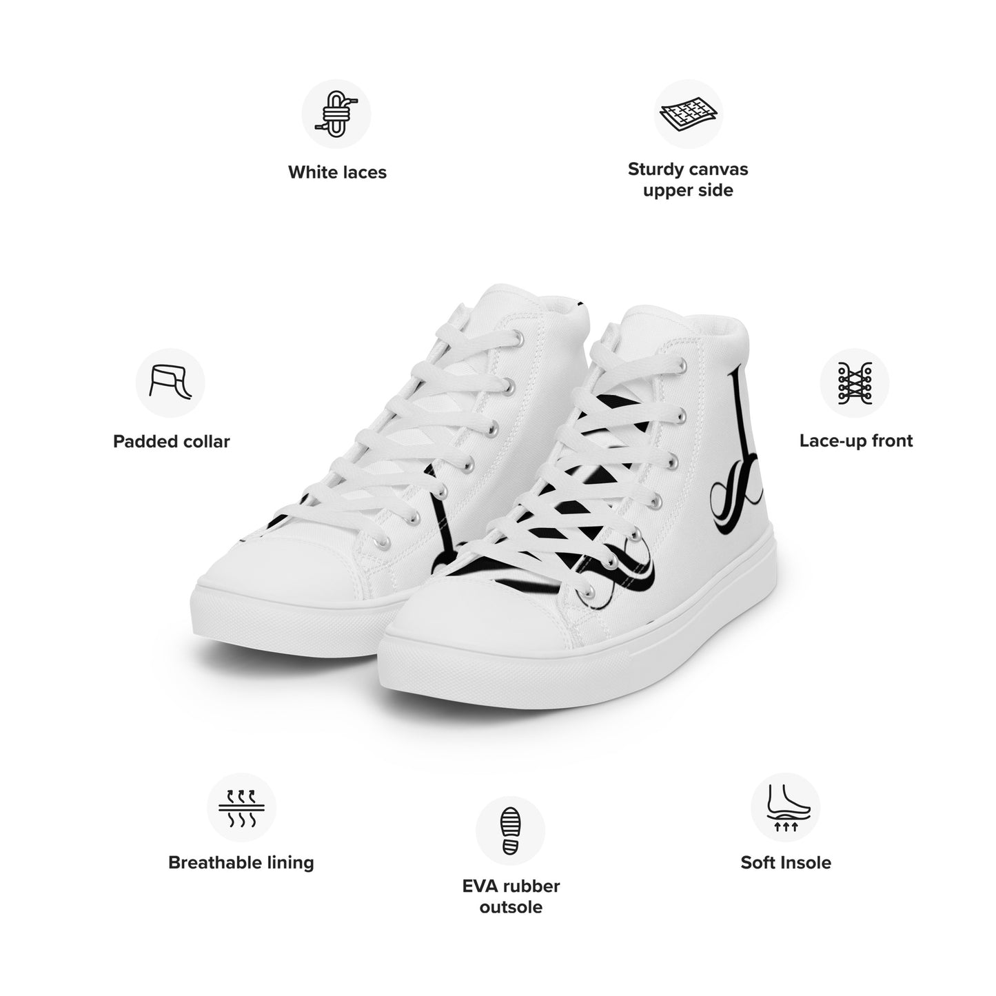 Men’s high top canvas shoes large facing big cursive L