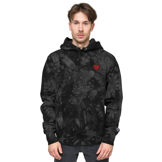 Unisex Champion tie-dye hoodie heart red