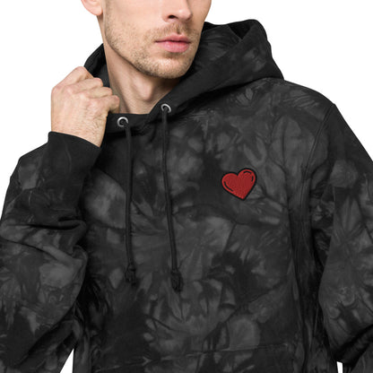 Unisex Champion tie-dye hoodie heart red