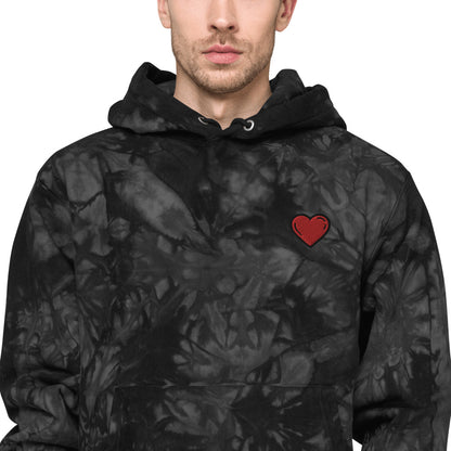 Unisex Champion tie-dye hoodie heart red