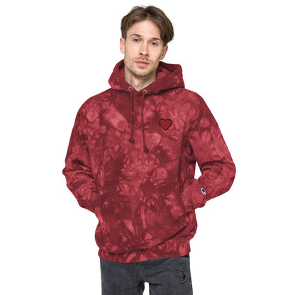 Unisex Champion tie-dye hoodie heart red