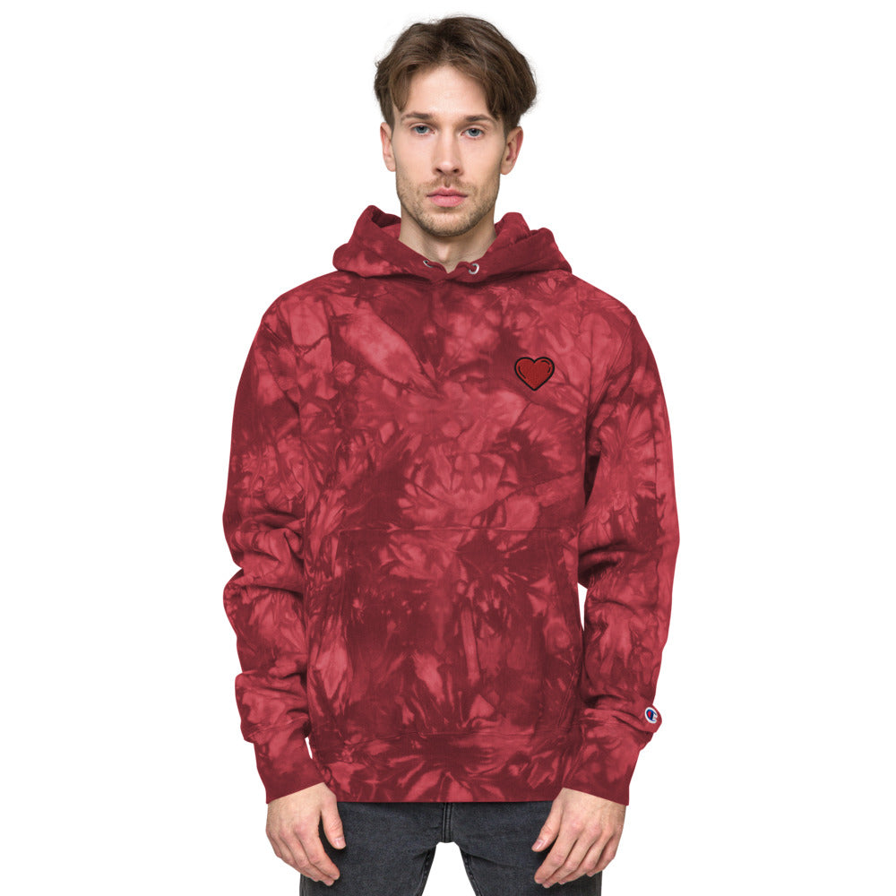 Unisex Champion tie-dye hoodie heart red