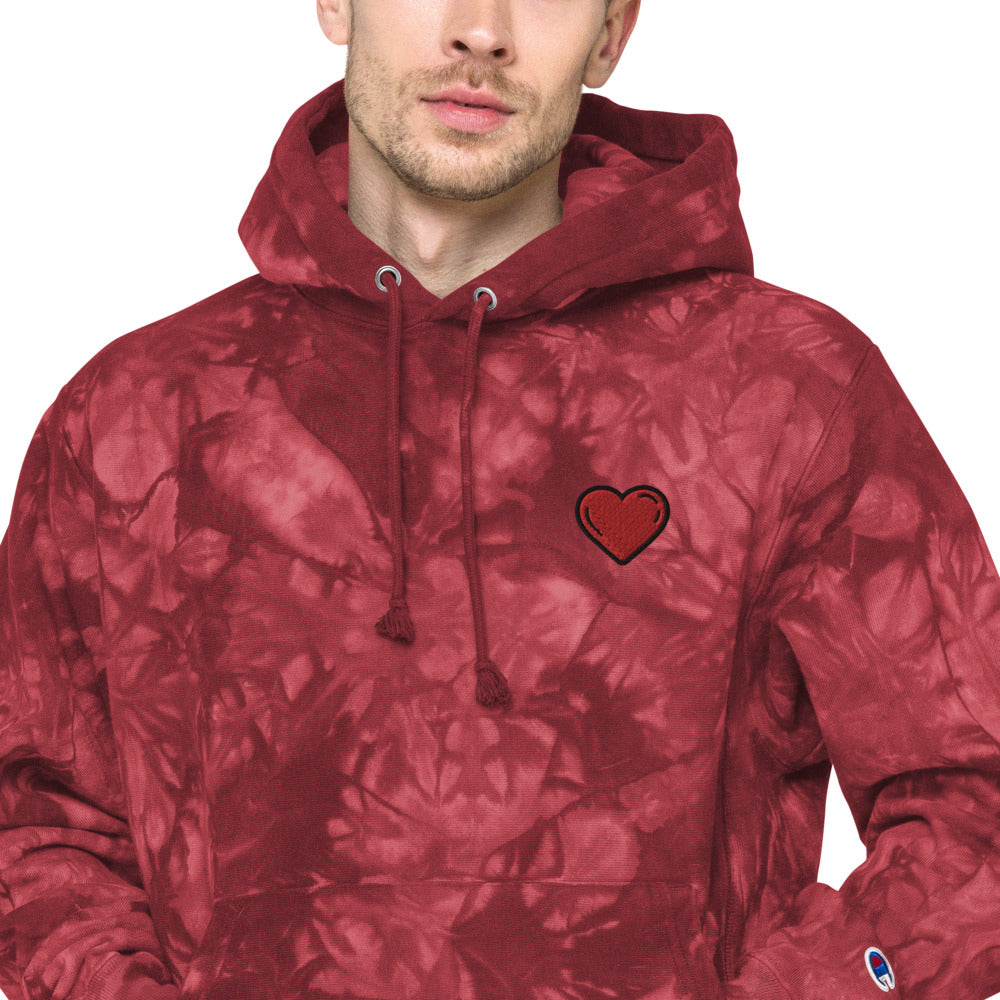 Unisex Champion tie-dye hoodie heart red