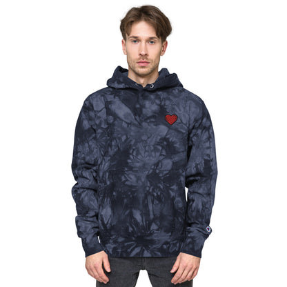 Unisex Champion tie-dye hoodie heart red