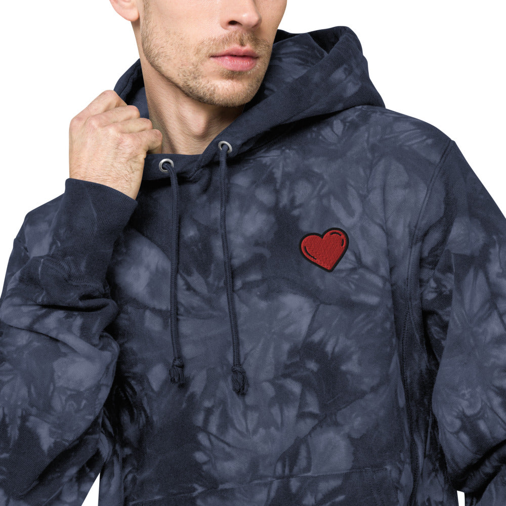 Unisex Champion tie-dye hoodie heart red